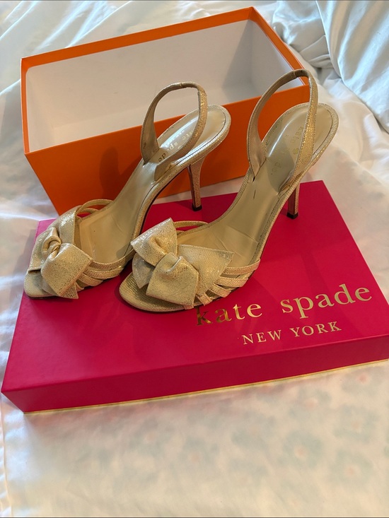 kate spade Shoes - kate spade Gold Bow Slingback Peep-Toe Heels